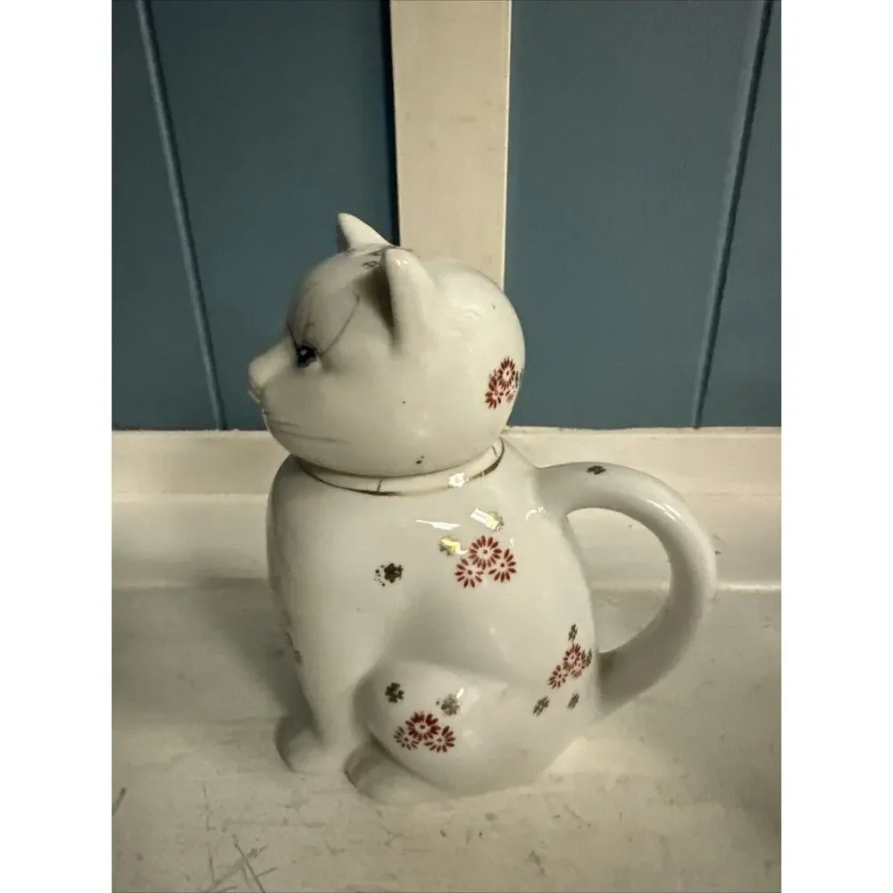 Vintage Oriental‎ Ceramic Kitty Fat Cat Teapot Tea Pot Made In China